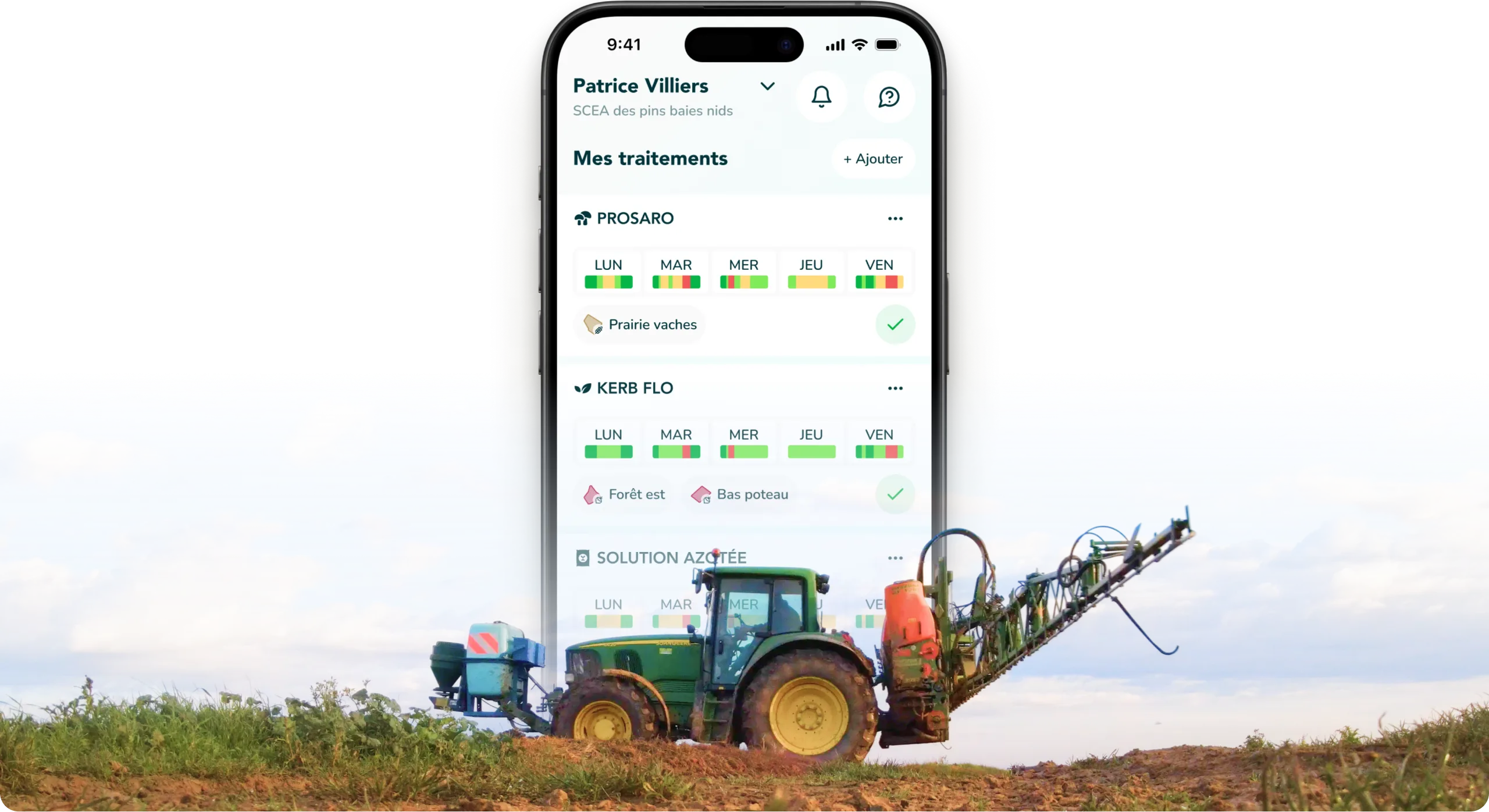 Application HYGO — écran Mes traitements